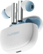 Number Navo Buds X1 w/ 50H Playtime, Dual Pairing, 13mm Speakers, ENC, 45ms Low Latency Bluetooth (White Sky, In the Ear)