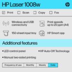 HP 1008W Single Function WiFi Monochrome Laser Printer (Toner Cartridge, 1 Ink Bottle Included) - Image 4