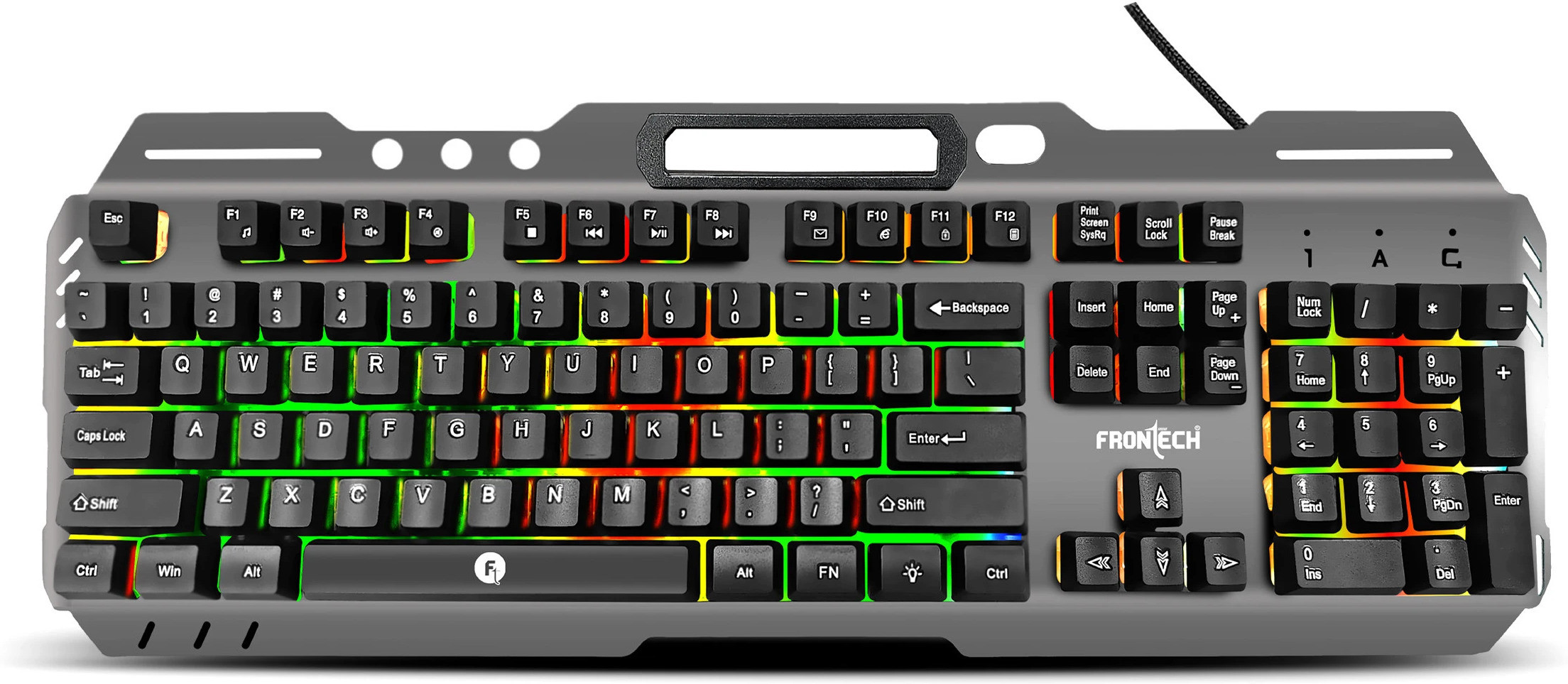 wired-keyboard-rgb-backlight-effect-104-keys-with-1-5m-braided-original-imahbym4hmxcr6xg-1.jpeg Frontech Wired Keyboard | RGB Backlight Effect | 104 Keys With 1.5M Braided Cable KB-0049 Wired USB Standard Gaming Keyboard Compatible with Desktop, Laptop, Mac - Image 1