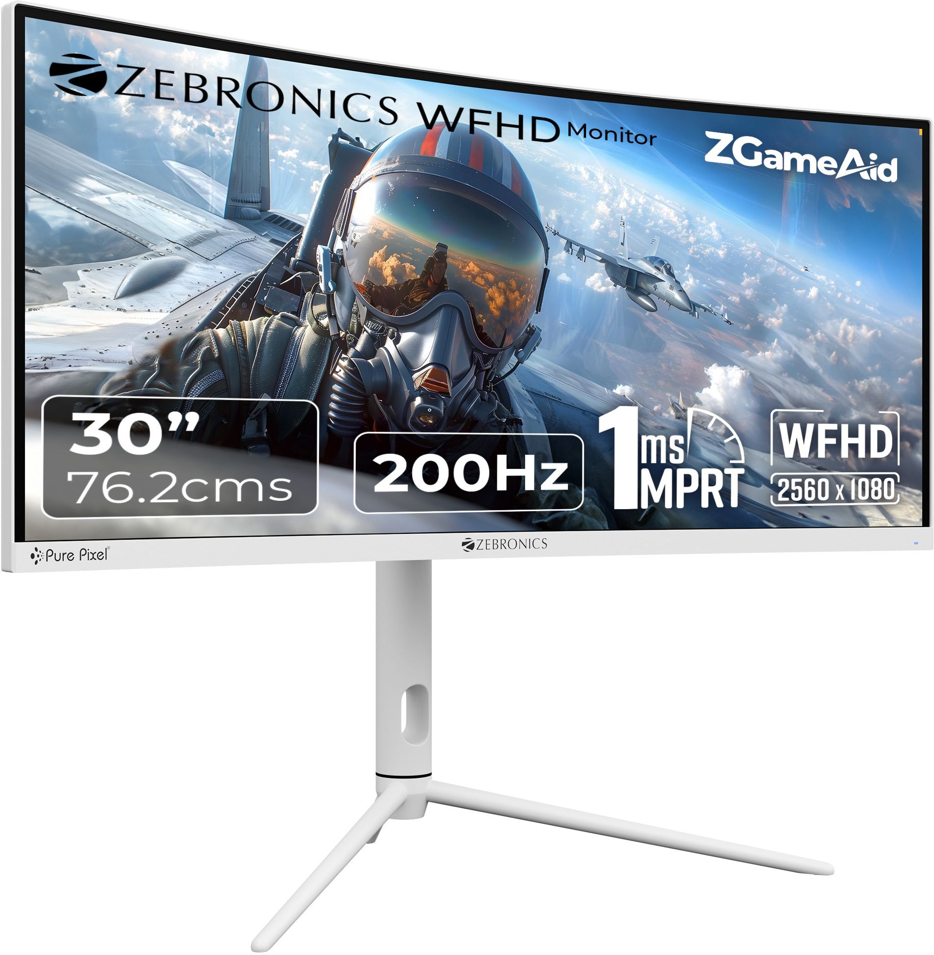 ZEBRONICS 76.2 cm (30 inch) Curved WFHD VA Panel with 300 Nits Brightness, HDR10, 99% sRGB, 95% DCI-P3, 2 x DP, 2 x HDMI, 1 x 3.5mm UltraWide Gaming Monitor