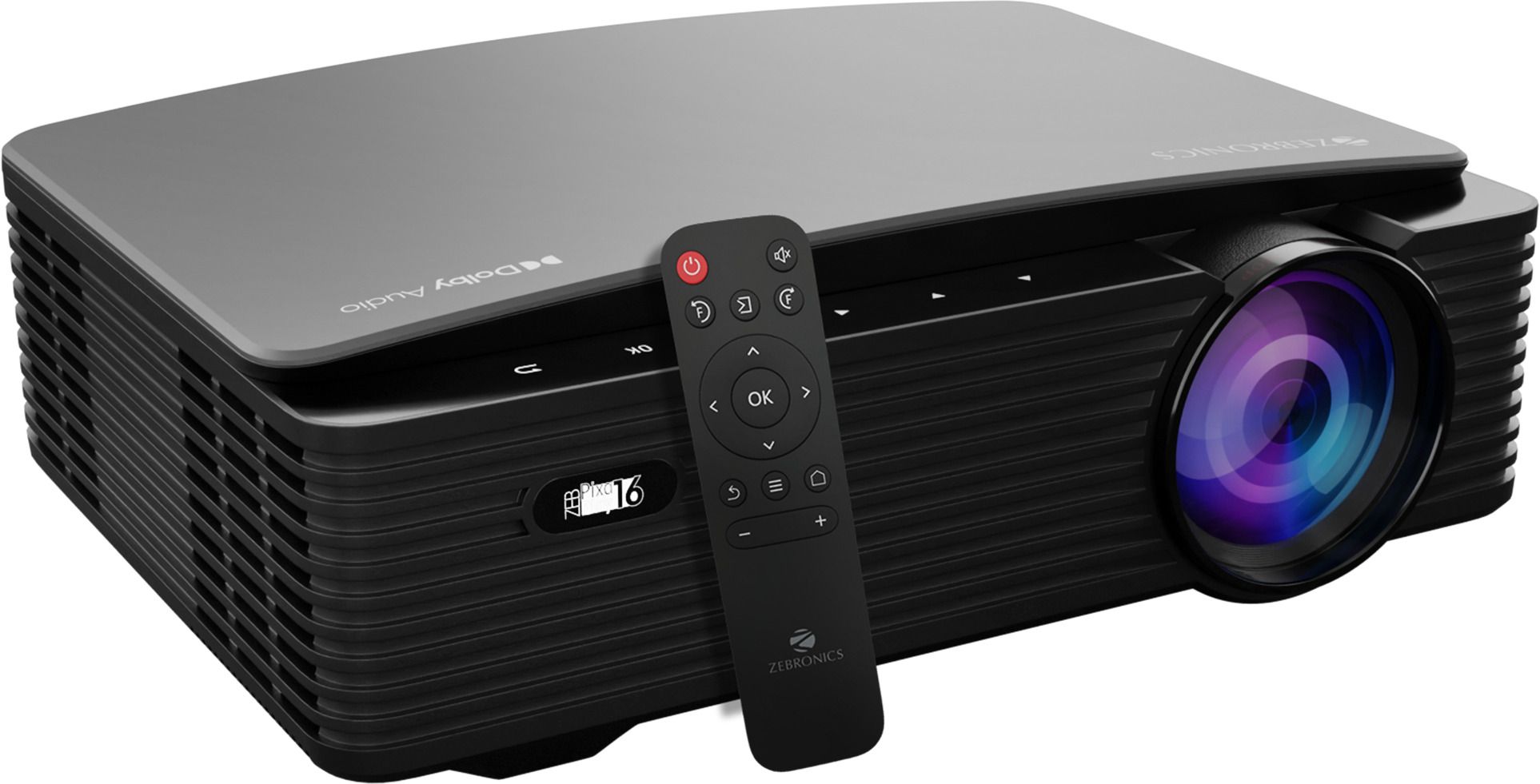 EBRONICS ZEB-PIXAPLAY 16 (10000 lm / 1 Speaker / Remote Controller) Portable Full HD 1080p Native Resolution with 4K Support, 200 Inch Screen Size, USB, HDMI, AV, AUX, WIFI, Bluetooth, Smart Apps, Miracast, Airplay, Dolby Smart Projector (Black)